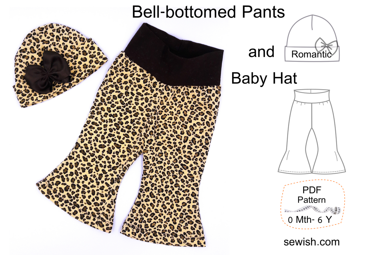 Flared Baby Pants Sewing Patterns, Baby Hat Sewing Patterns, Sizes