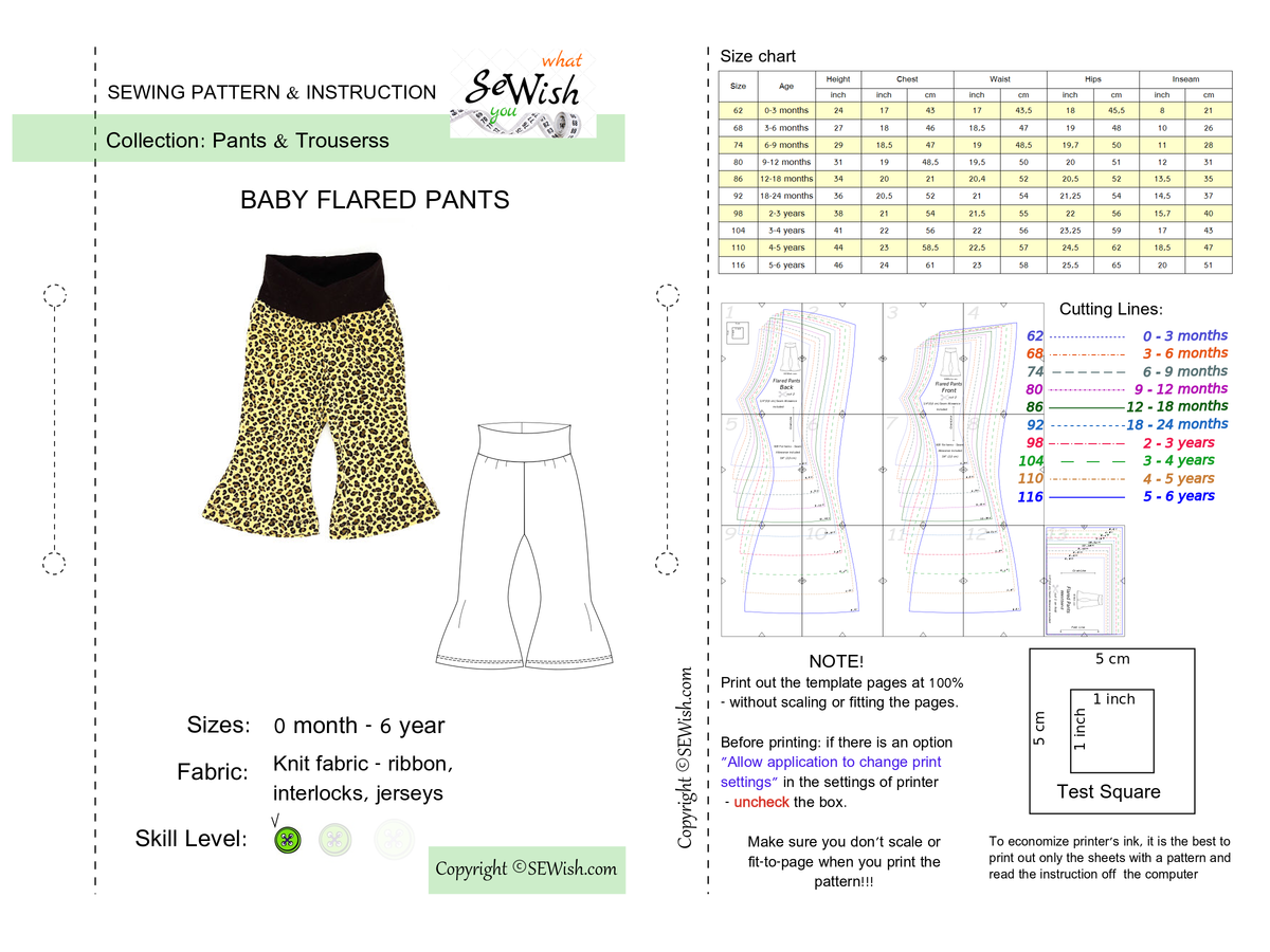 Flared Pants Baby Sewing Patterns, Sizes Month-6 YEARS – SEWish
