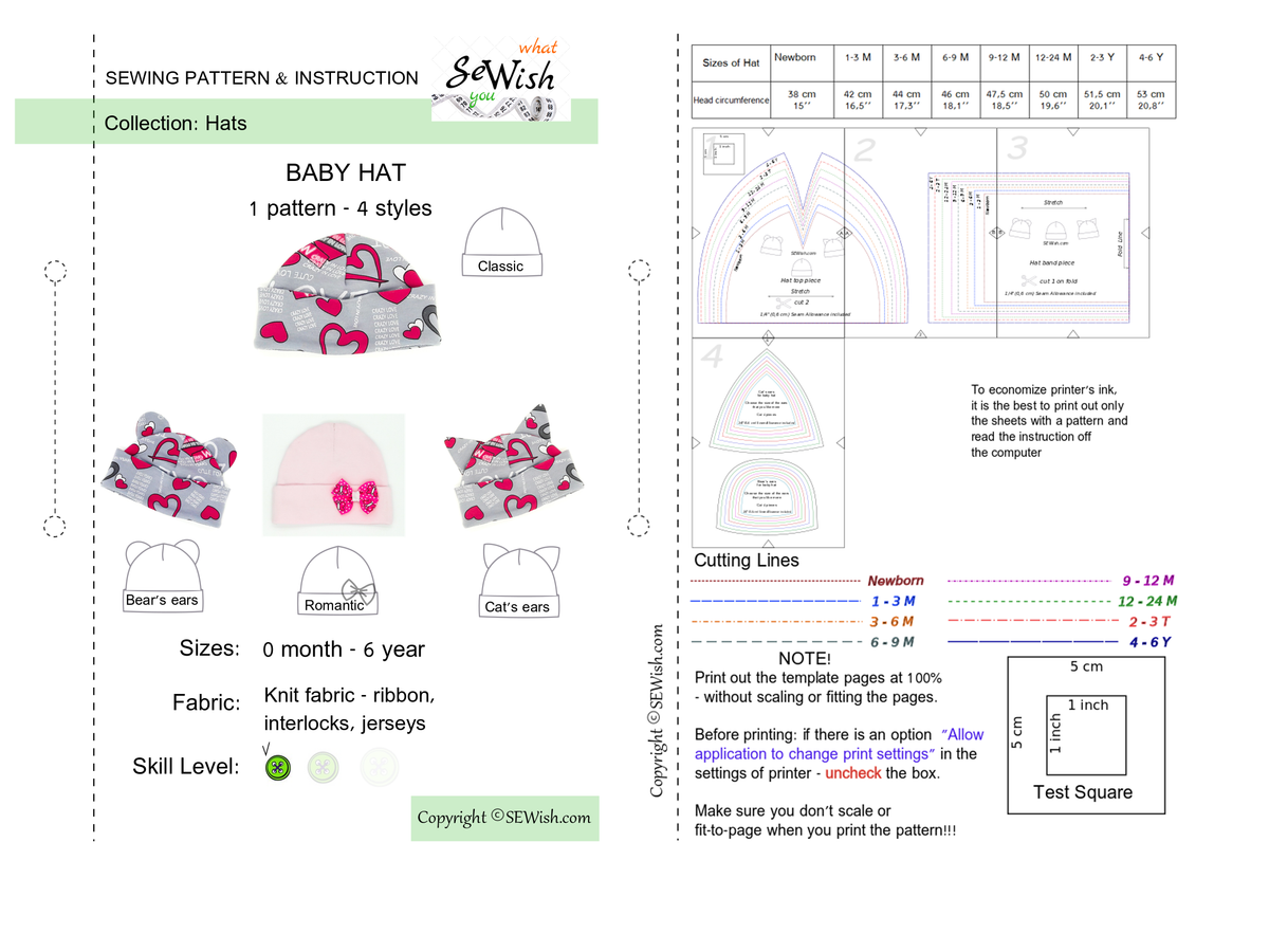 how to sew baby hat, pdf sewing pattern, baby hats patterns, easy sewing project for beginner