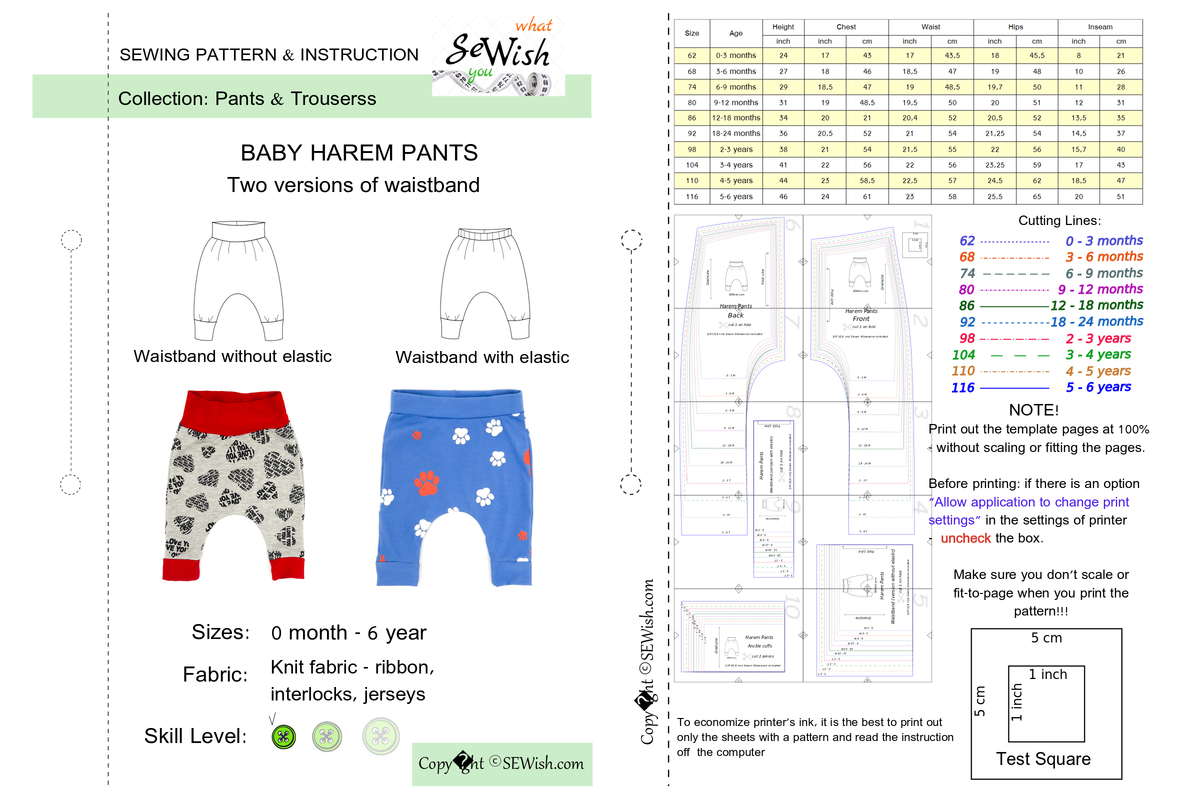 easy sewing project for beginner, pdf sewing patterns, baby harem pants, how to sew