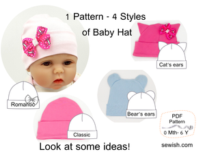Flared Baby Pants Sewing Patterns,  Baby Hat Sewing Patterns, Sizes 0 Month-6 YEARS