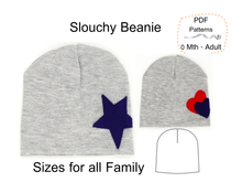 Slouchy Beanie Hat Sewing Pattern. Sizes NEWBORN - ADULT