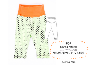 Leggings Baby Sewing Patterns for Girl and Boy Sizes NEWBORN - 12 YEARS