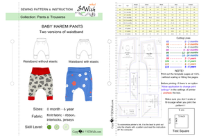 Baby Harem Pants Sewing Patterns, Baby Hat Pattern pdf, Sizes 0 Month-6 YEARS