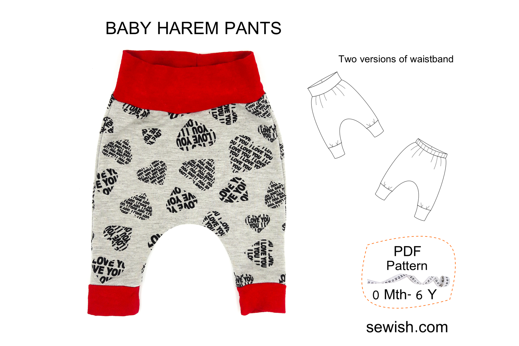 Baby Harem Pants Sewing Patterns Baby Hat Pattern pdf Sizes 0