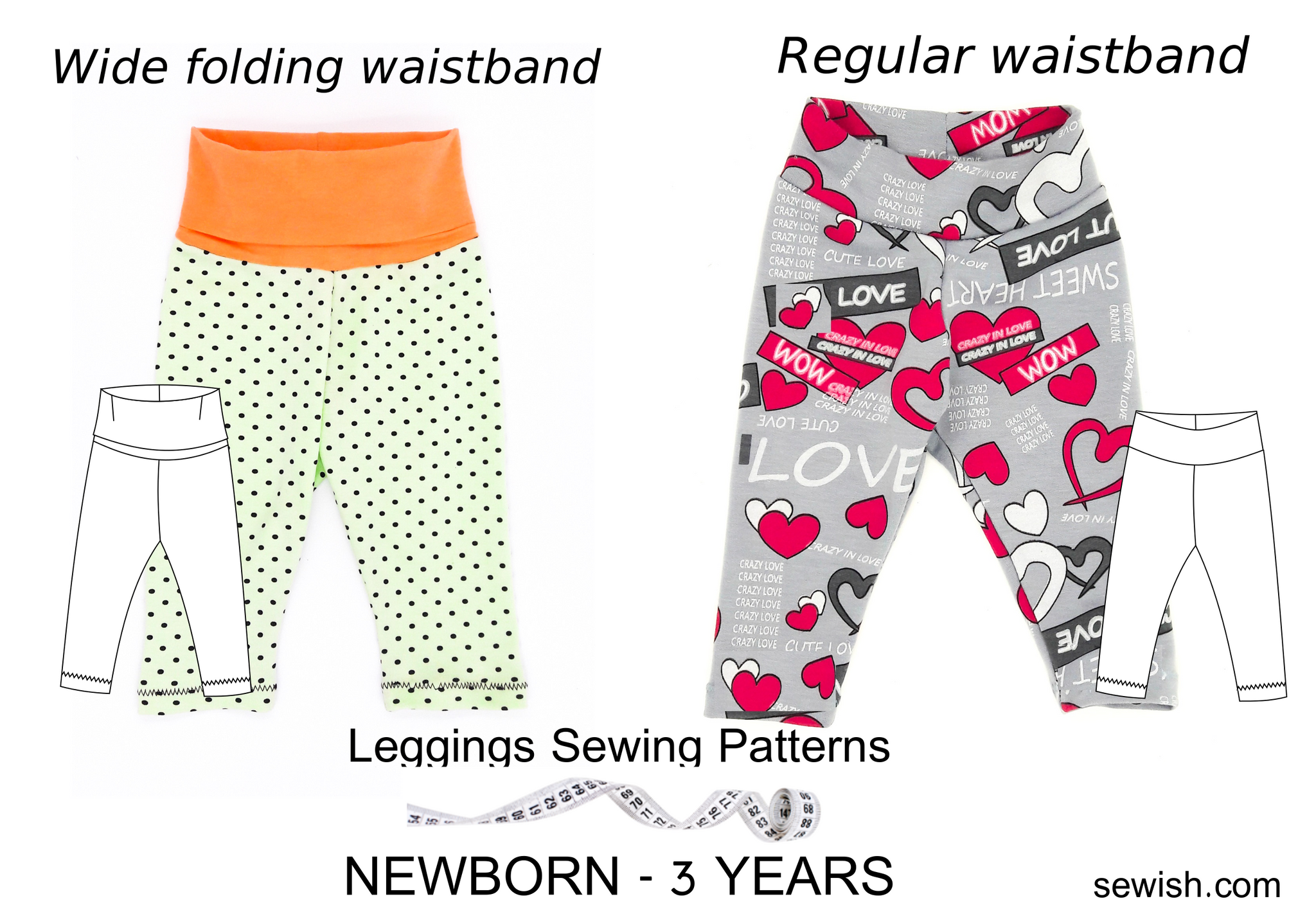Leggings Baby Sewing Patterns for Girl and Boy Sizes NEWBORN - 3