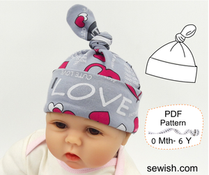 Top Knot Baby Hat Sewing Patterns, Sizes NEWBORN - 6 YEARS