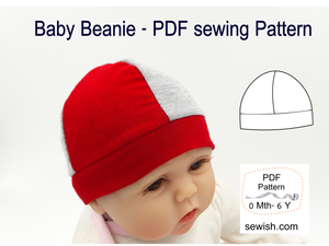 Baby Hat Beanie Sewing Pattern PDF. Sizes NEWBORN - 6 YEARS