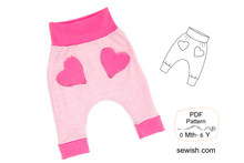 Baby Harem Pants with Pockets Sewing Patterns. Sizes 0 Month-6 YEARS
