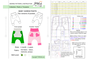 Baby Harem Pants & Baby Hat Slouchy Beanie Sewing Patterns. Sizes 0 Month-6 YEARS